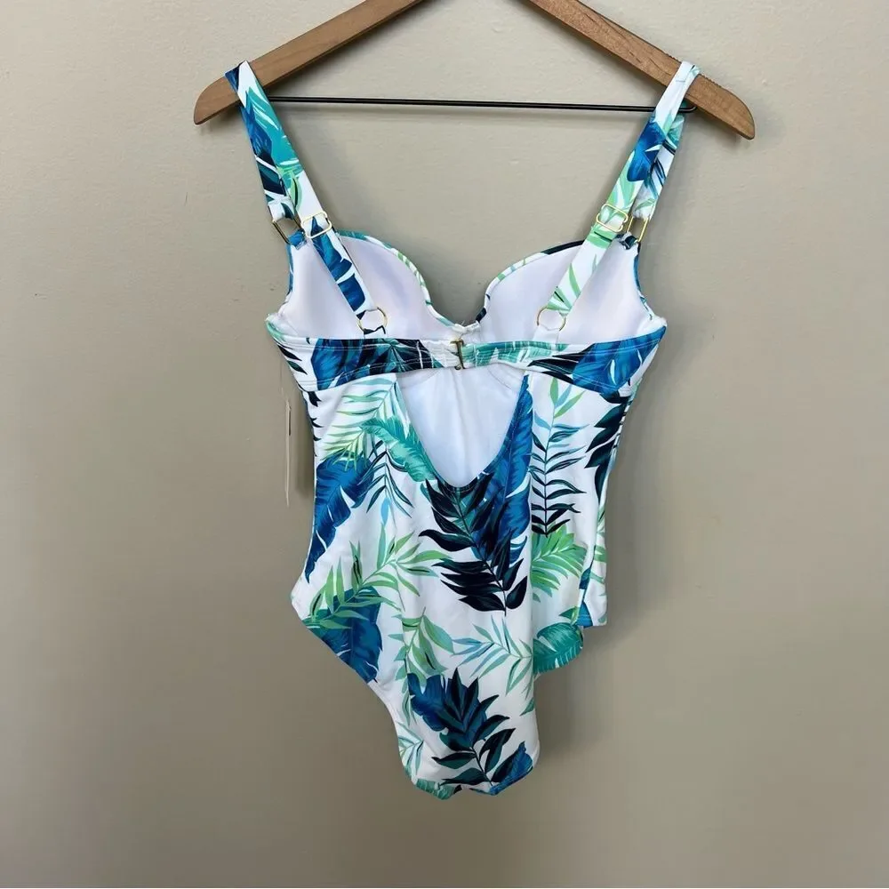 NWT Peyton and Parker One Piece Swimsuit White Blue Tropical Floral Size Small